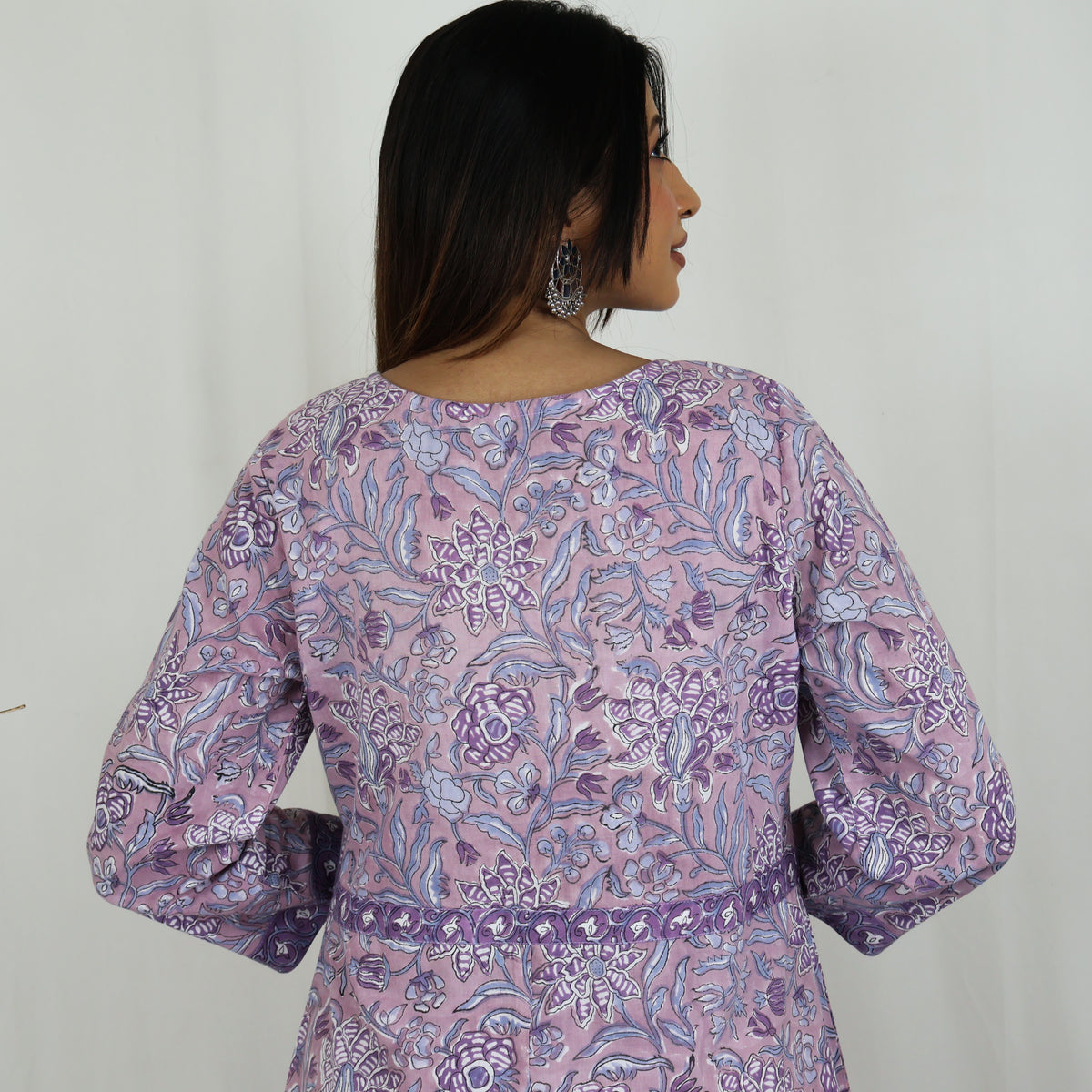 KAAYA Cotton, Jaipuri Block Print with Hand Embroidered Kurta Dress and Pant