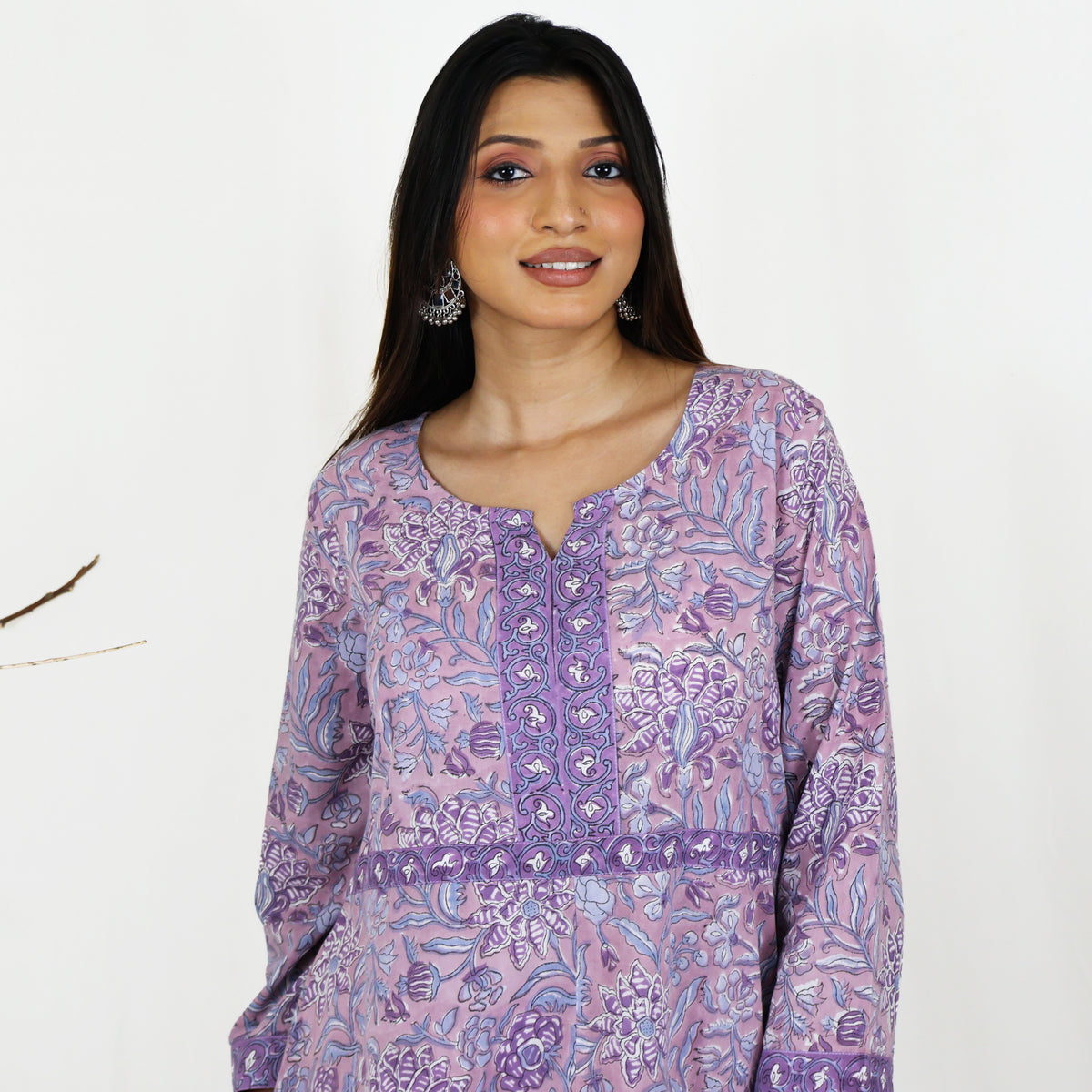 KAAYA Cotton, Jaipuri Block Print with Hand Embroidered Kurta Dress and Pant