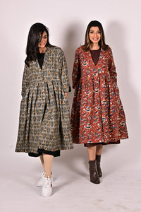 KALI Cotton Block Printed Long Jacket with Cotswool Lining