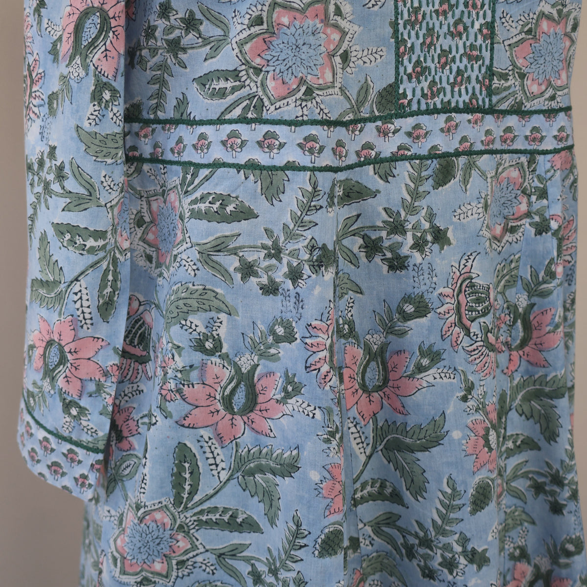 KAAYA Cotton, Jaipuri Block Print with Hand Embroidered Kurta Dress and Pant