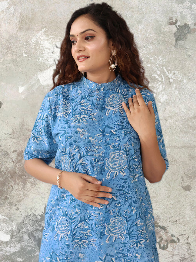 SHIKHA Block Print Pure Cotton Women Long Slim Look Kurta Dress