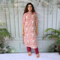 SHIKHA Block Print Pure Cotton Women Long Slim Look Kurta Dress