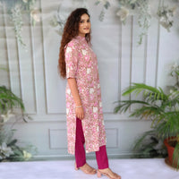 SHIKHA Block Print Pure Cotton Women Long Slim Look Kurta Dress