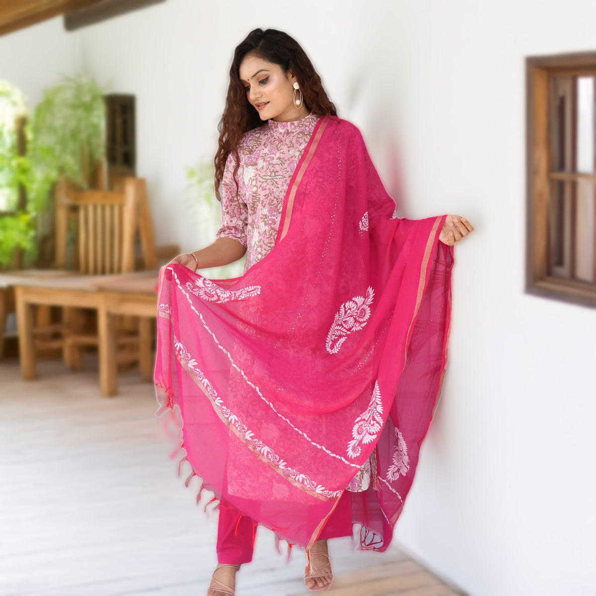 SHIKHA Block Print Pure Cotton Women Long Slim Look Kurta Dress