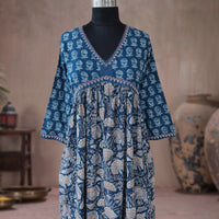 SRISHTI Pure Cotton Block Print, Red Long Dress Kurta