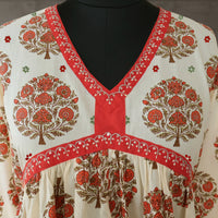 SRISHTI Pure Cotton Block Print, Red Long Dress Kurta