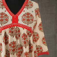 SRISHTI Pure Cotton Block Print, Red Long Dress Kurta