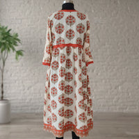 SRISHTI Pure Cotton Block Print, Red Long Dress Kurta