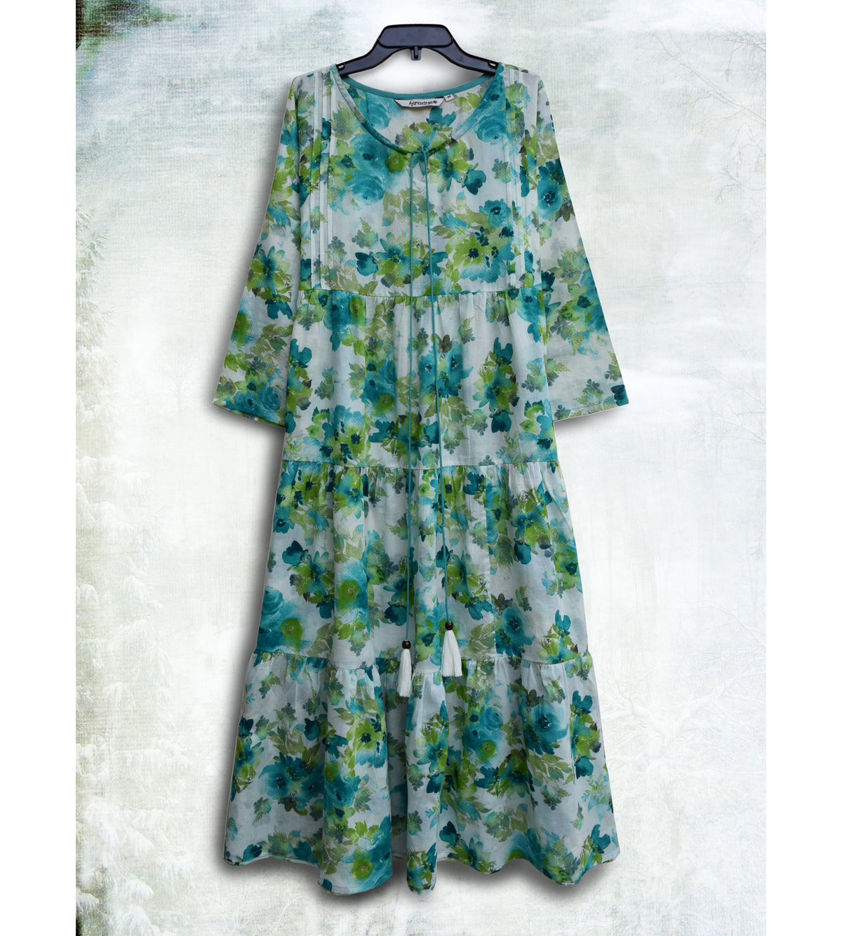 Aira Printed Pure Soft Cotton Tiered Long Tunic Kurta Dress: Regular and Plus Sizes, Made to Order/Customizable