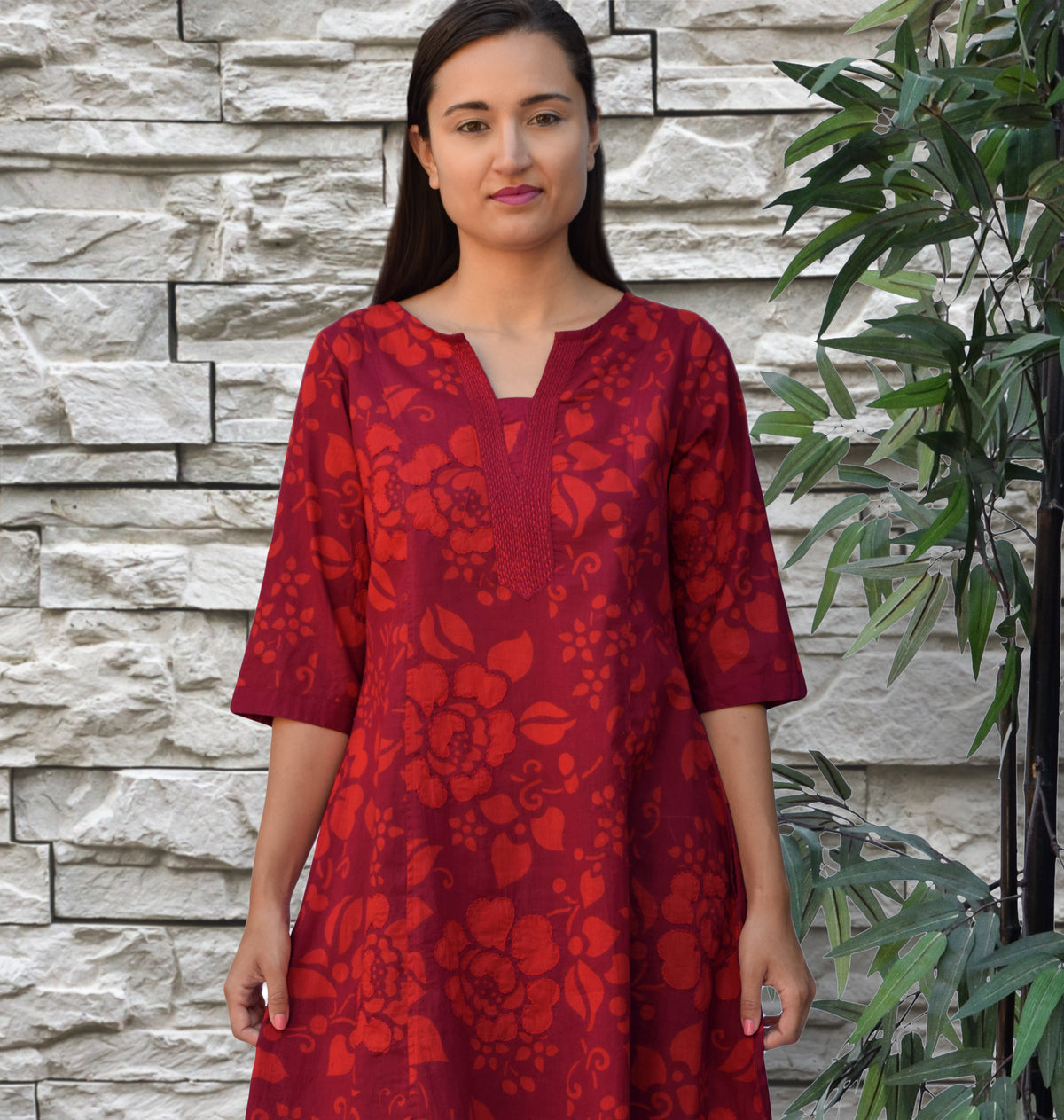 ARAind Printed Pure Cotton Embroidered Long Tunic Kurta Dress: Made to Order