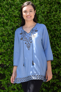 AYO Pure Cotton, Embroidered Tunic, Top, Kurti, with Tassles