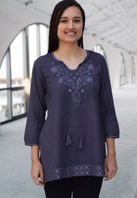 AYO Pure Cotton, Embroidered Tunic, Top, Kurti, with Tassles