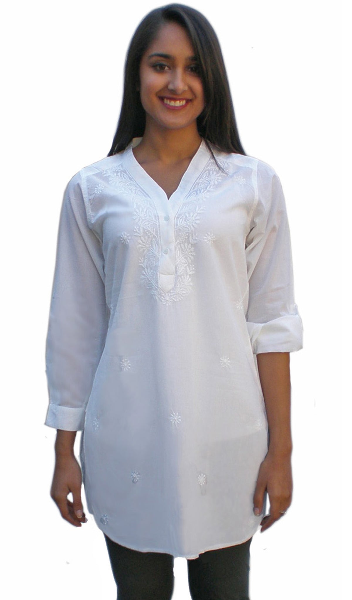 Uma Hand Embroidered Pure Cotton Shirt Tunic (Plus Sizes)