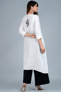 DEVI Linen-Cotton Hand Embroidered Tunic Kurti: Made to Order/Customizable