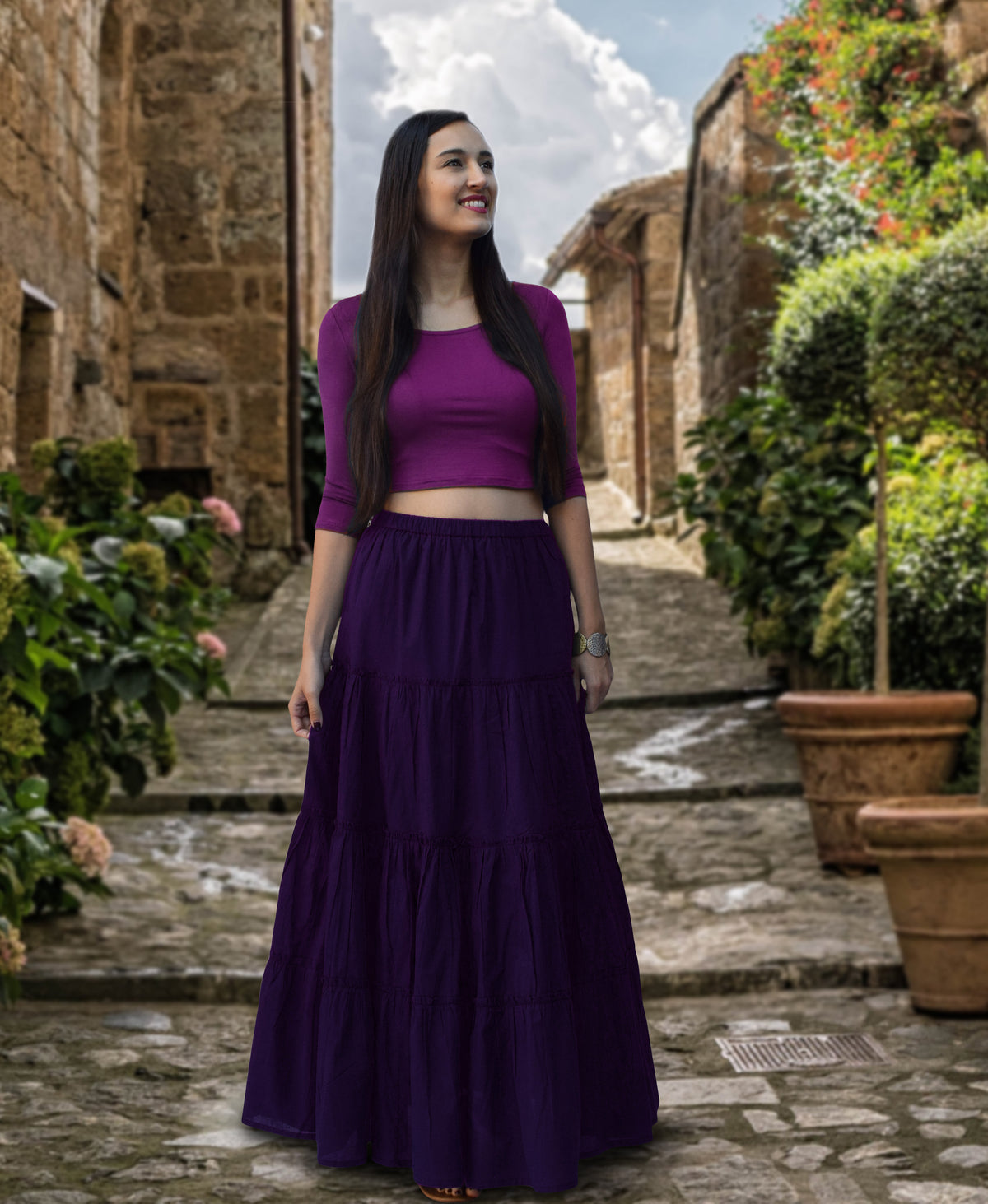 ELINA Pure Cotton Tiered Long Skirt: Made to Order, Customizable