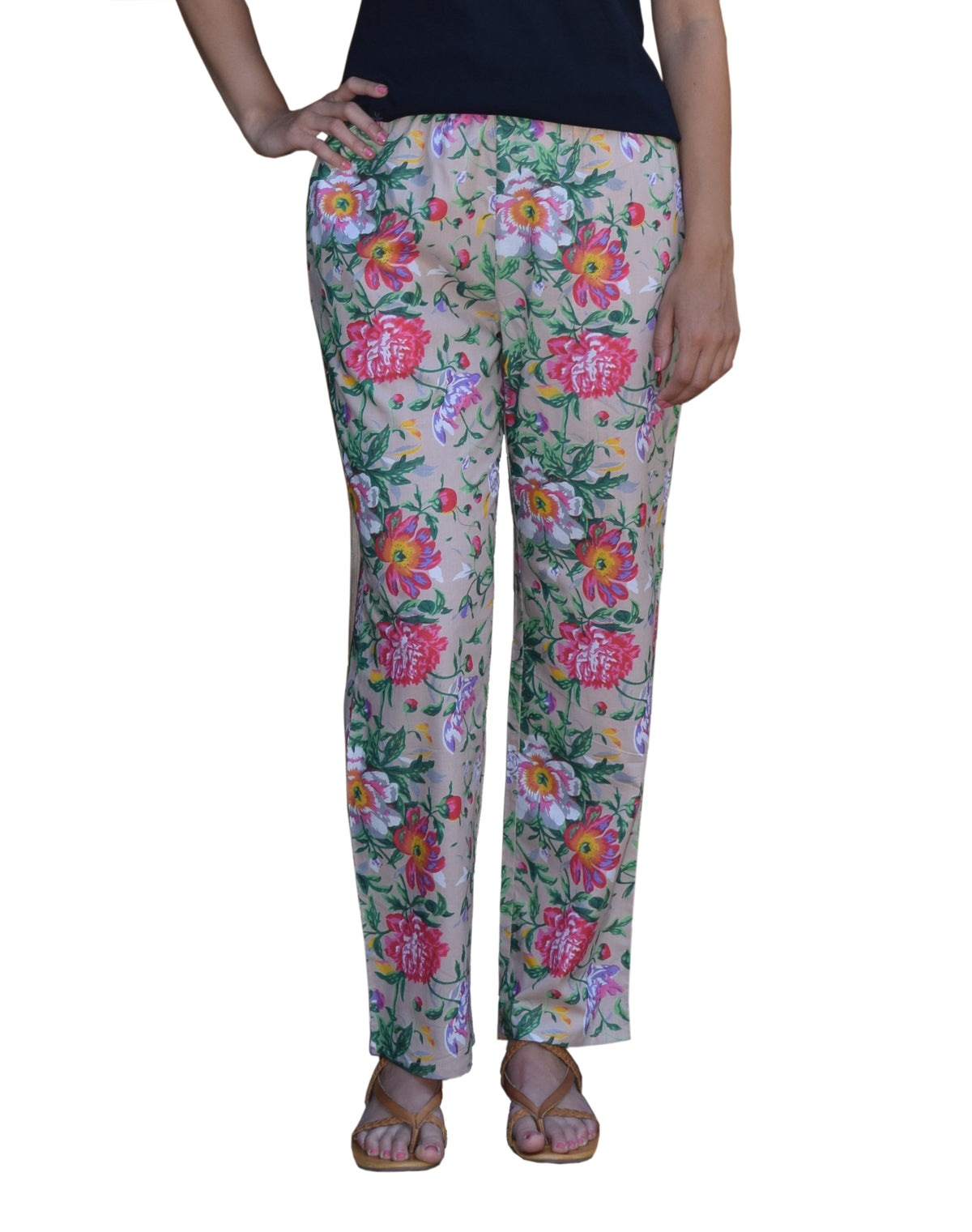 Zoe Floral Printed Pure Cotton Pajama Pants with Pockets