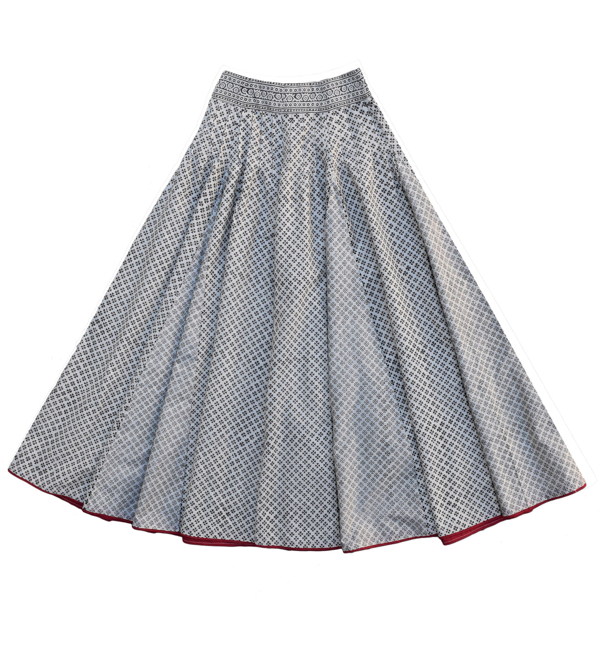 Fab Block Print Style Pure Cotton Multi Panel Flare Skirt