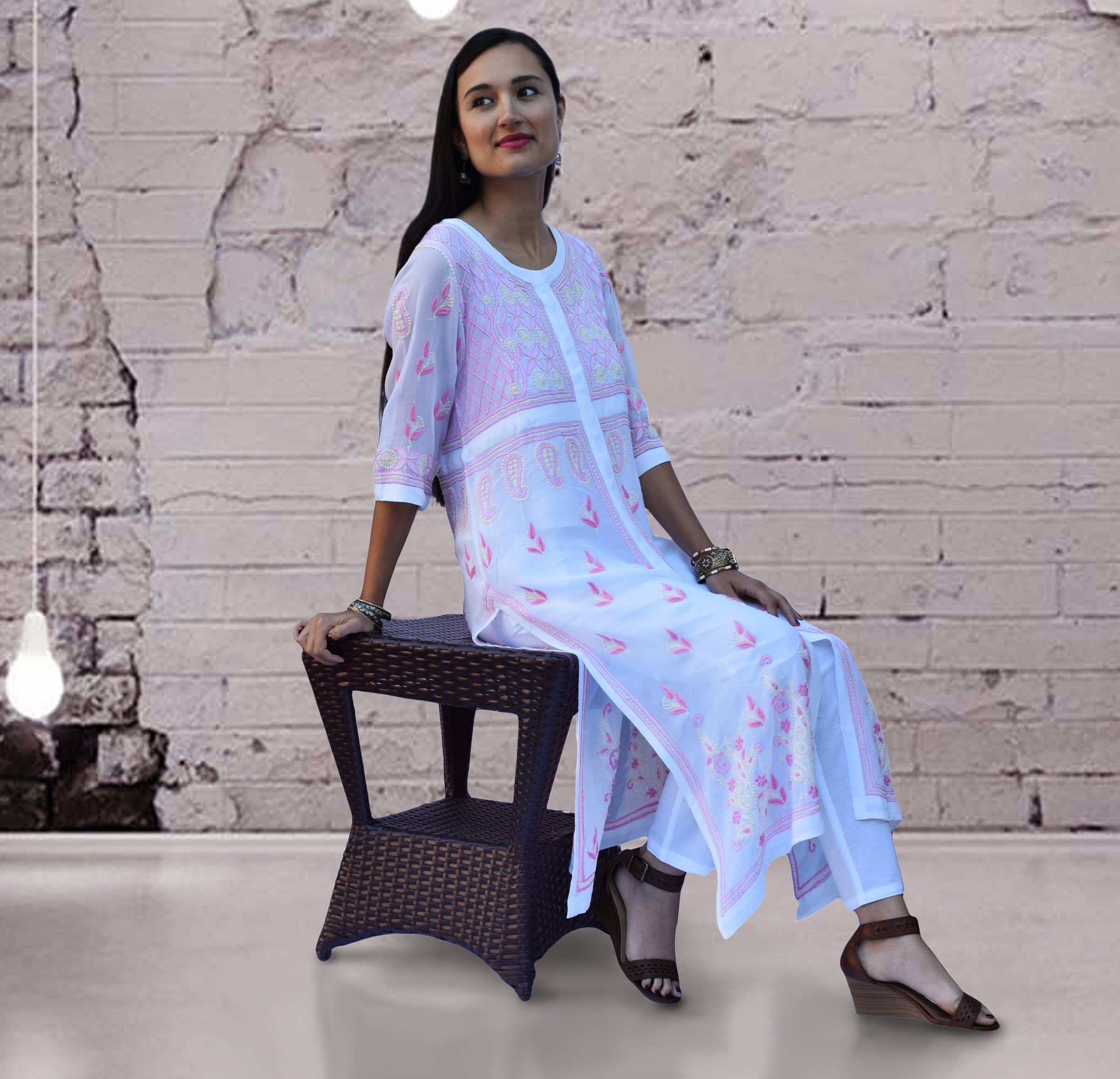 IKANA Georgette Embroidered Long Tunic Kurta Dress; Made to Order/Cust –  Ayurvastram