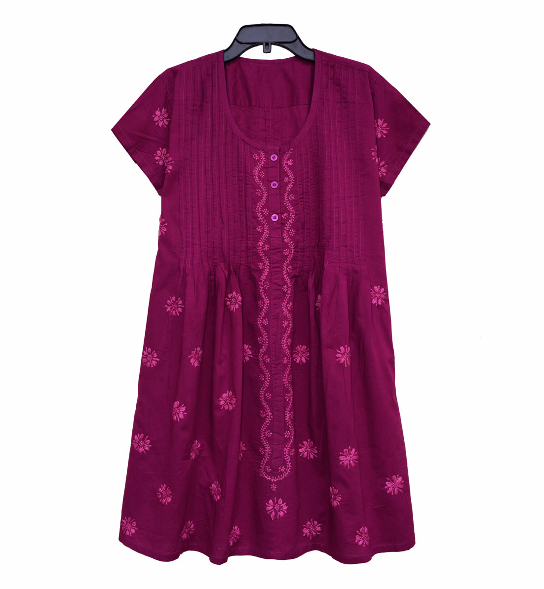 LILY Pure Cotton Hand Embroidered Long Placket Dress, Tunic, Kurti