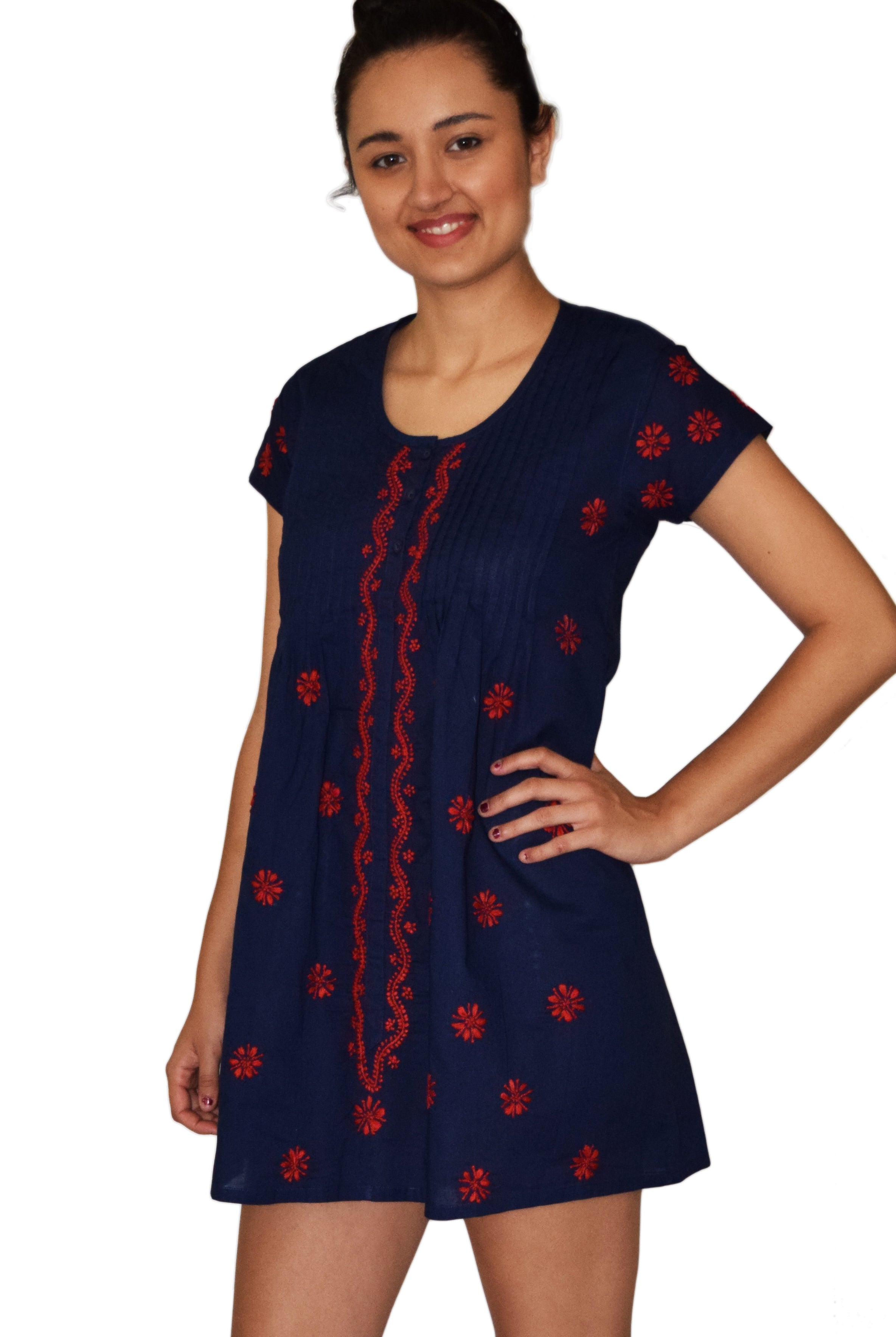 LILY Pure Cotton Hand Embroidered Long Placket Dress, Tunic, Kurti Ayurvastram LILY Pure Cotton Hand Embroidered Long Placket Dress, Tunic, Kurti Ayurvastram