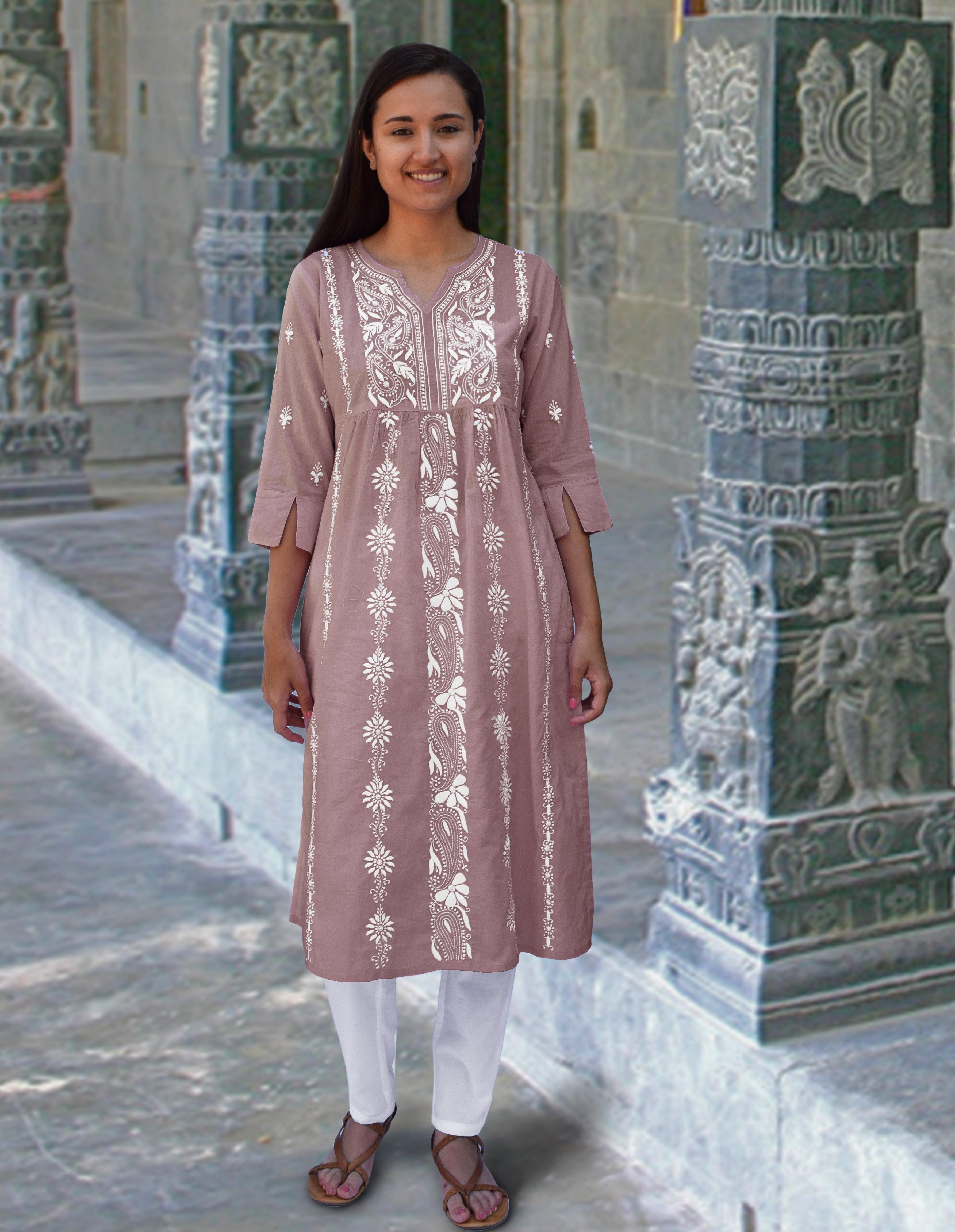 Nilsa Hand Embroidered Pure Soft Cotton Long Tunic Kurta Dress