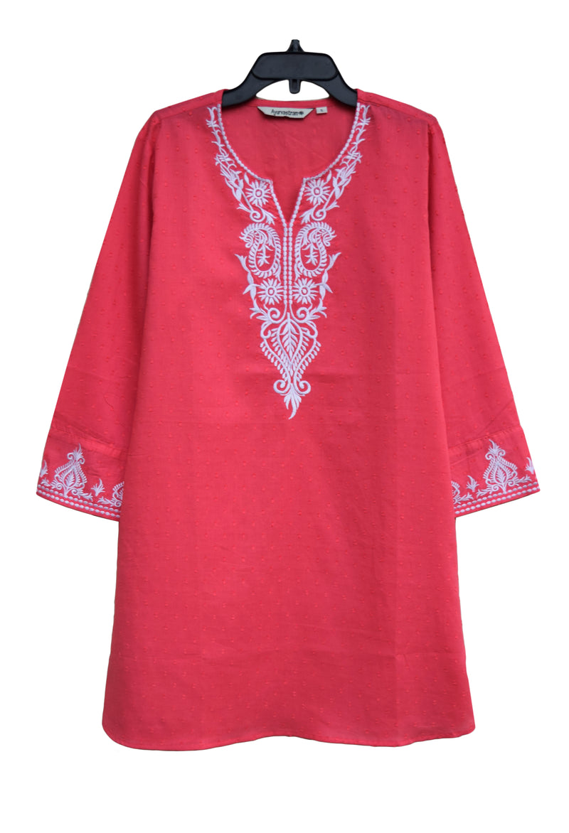 SRB Pure Cotton Self Design Embroidered Tunic, Top, Blouse