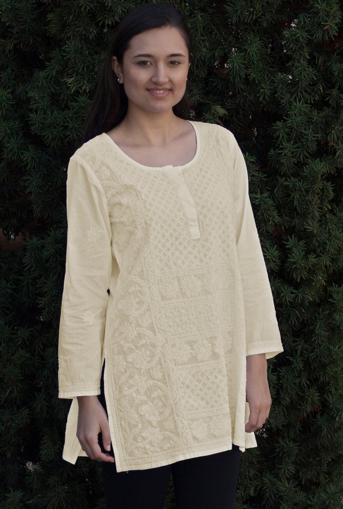 STUTI Pure Cotton All Over Hand Embroidered Tunic: : Made to Order/Customizable