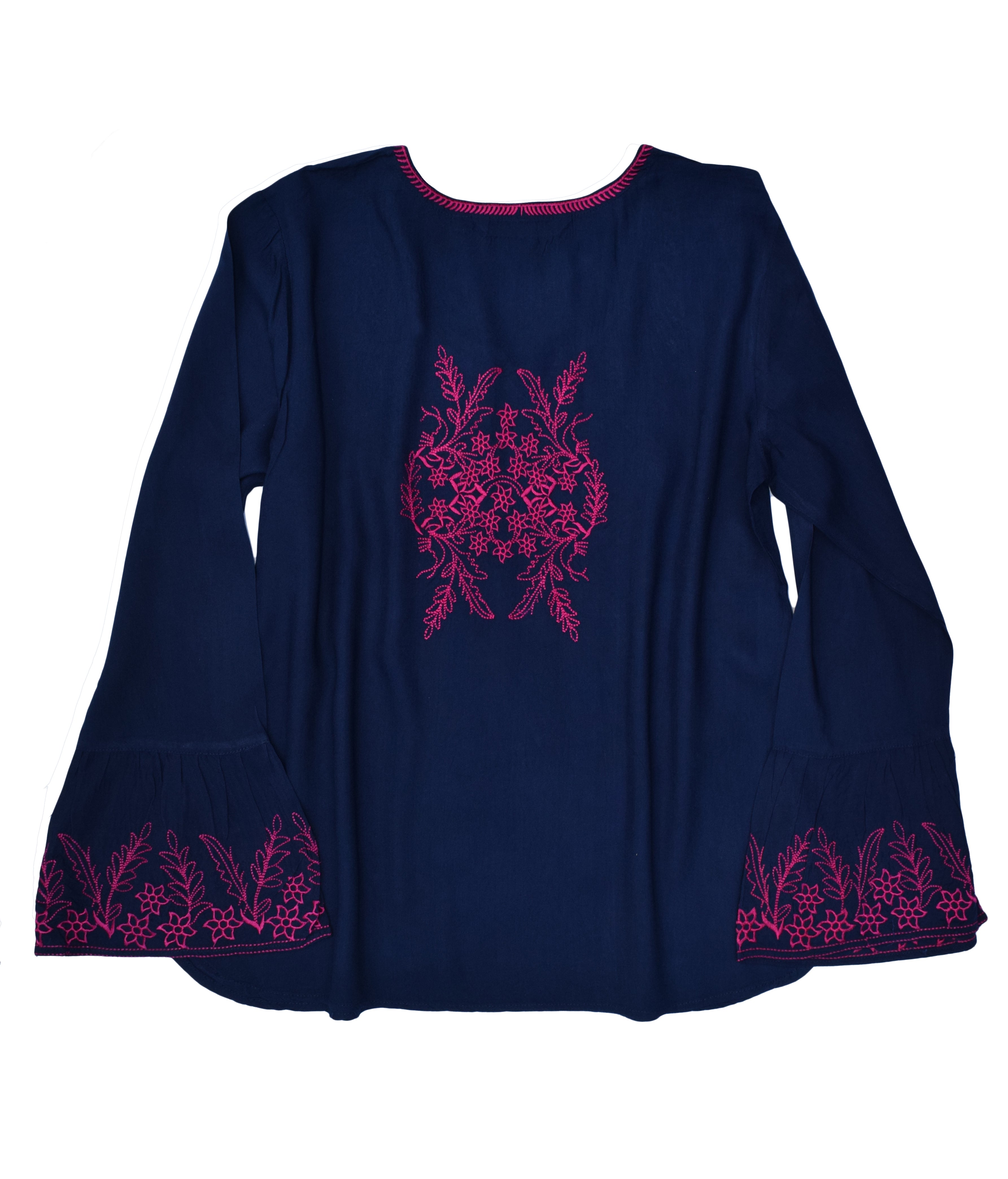 Tia Embroidered Viscose Rayon Blouse with Bell Sleeves – Ayurvastram