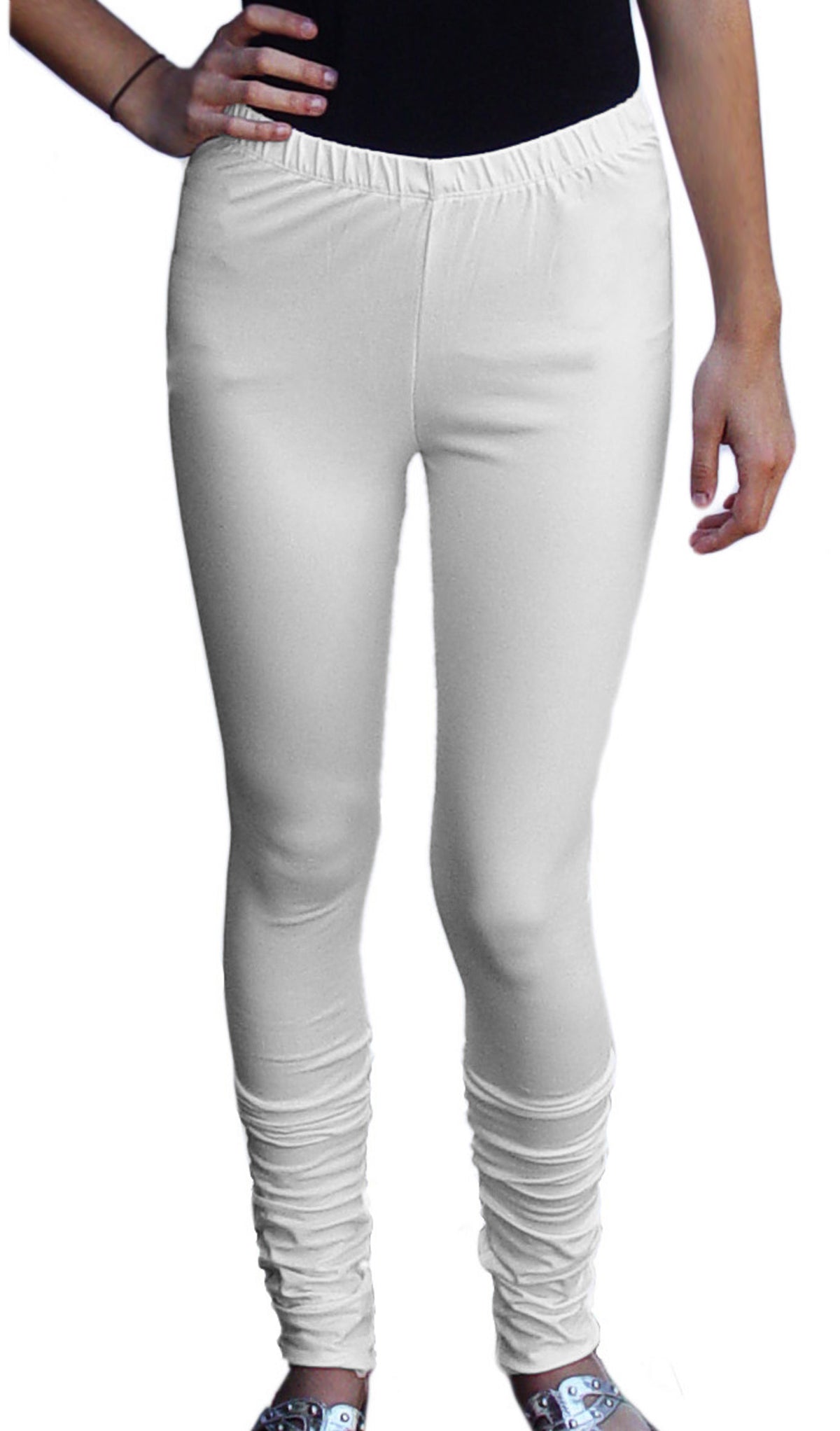 UZON Full Length Pure Cotton Lycra Leggings, Solid White Color