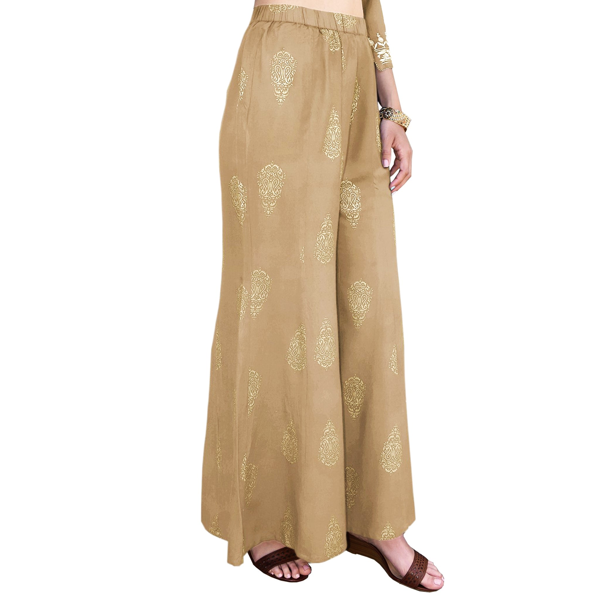 Party Wear Golden Rayon Palazzo Pants