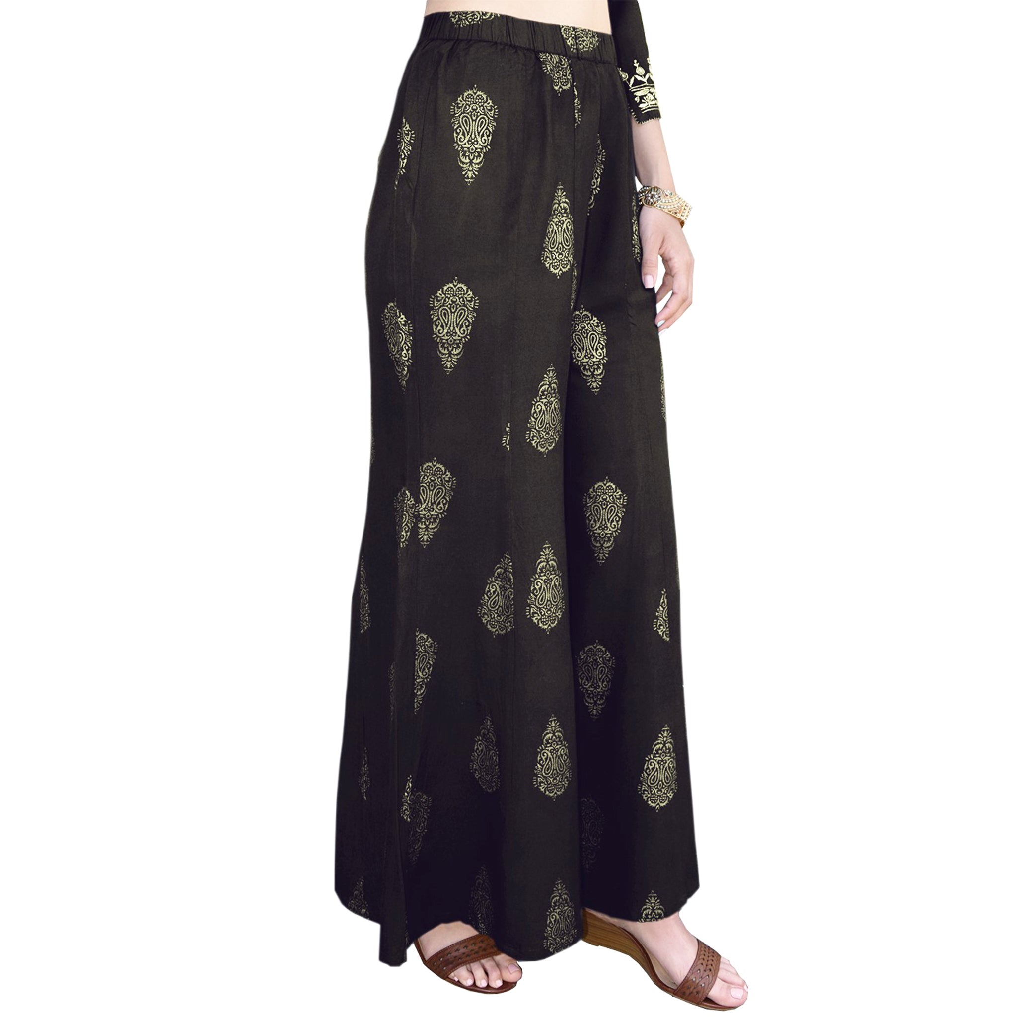Pria Rayon Pure gold printed Paneled Palazzo Pants – Ayurvastram