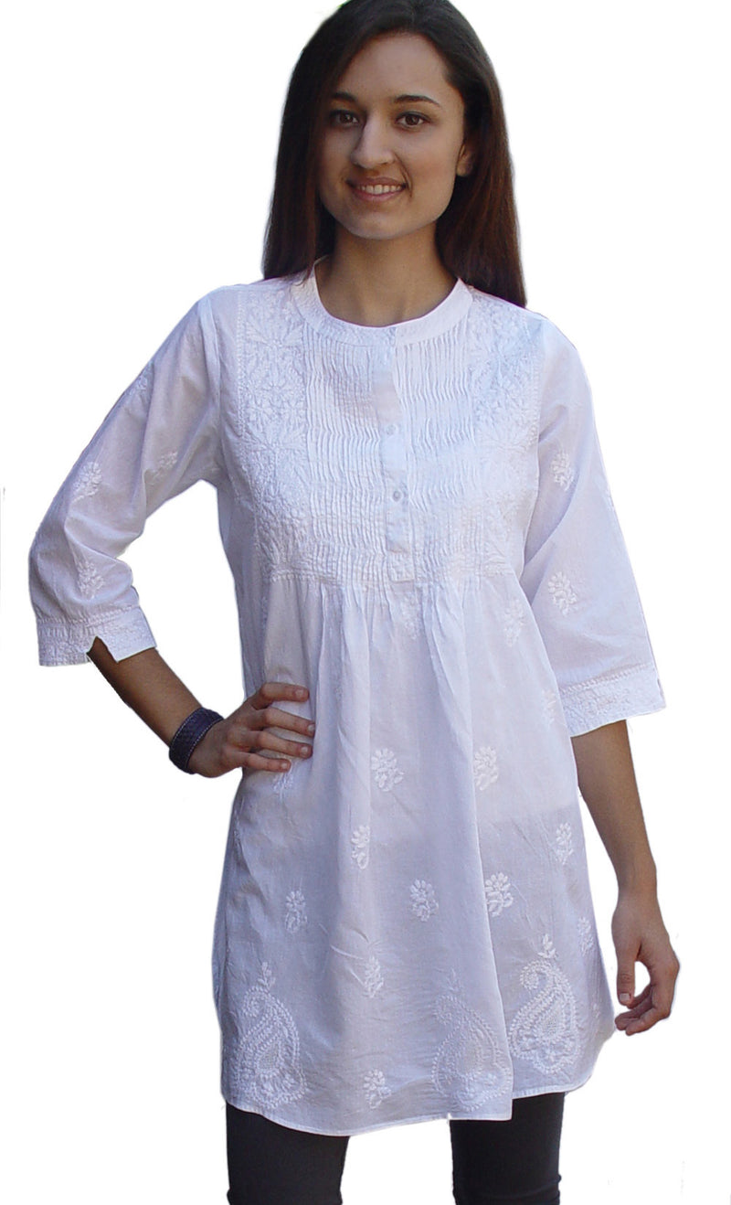 Summer cotton tops, hand embroidered cotton tunic top, women flowy