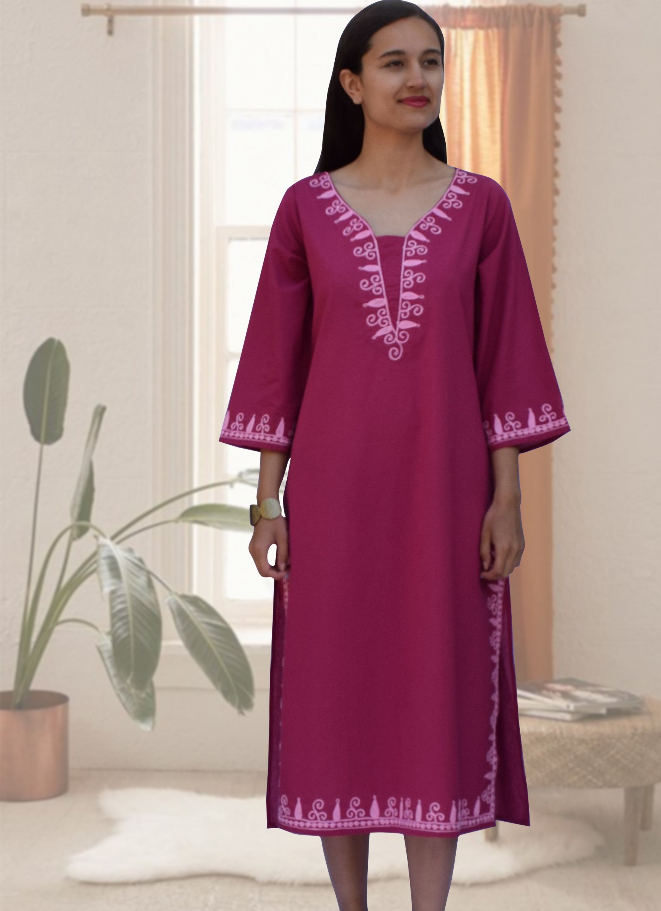 Vintage India Cotton Gauze Dress , Indian Cotton Kaftan , Papillon Gauze  Maxi Dress
